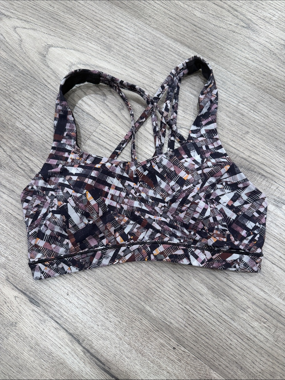 lululemon athletica Strappy Sports Bra in Black, Pink & Brown Geometric Print
